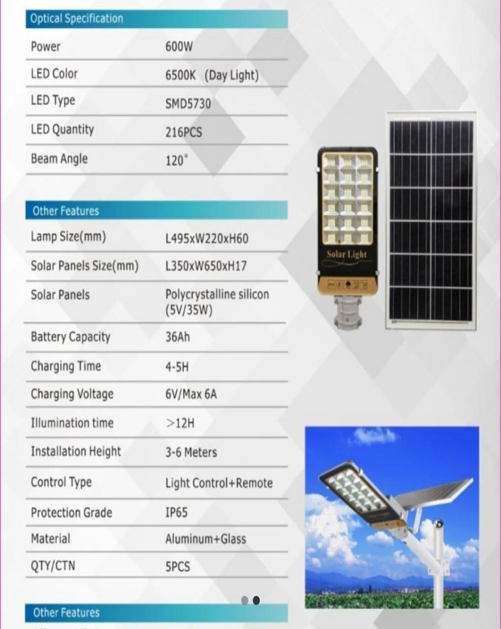 Lampu Jalan Solar Cell 600 Watt